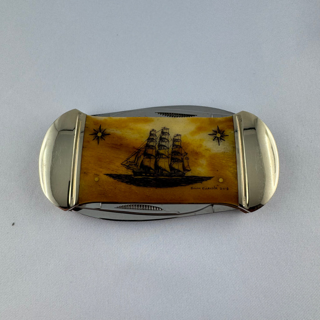"Nautica" - RR Double Take Canoe Messer mit Scrimshaw Gravur