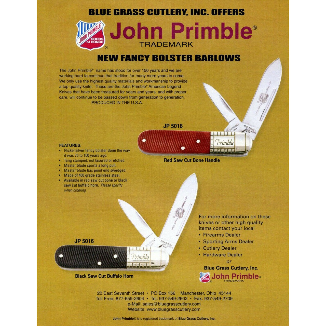 Barlow - Red Saw Cut Bone-John Primble-OnlyKnives