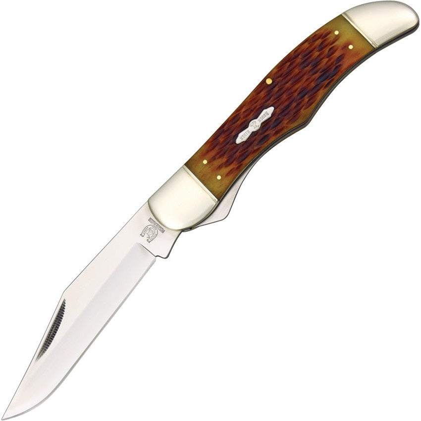 Folding Hunter - Amber Jigged Bone-Rough Ryder-OnlyKnives