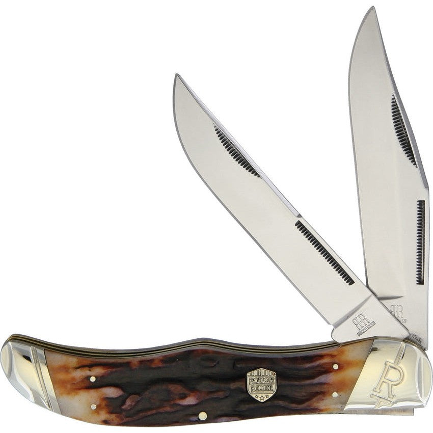 Folding Hunter - Brown Stag Bone-Rough Ryder-OnlyKnives