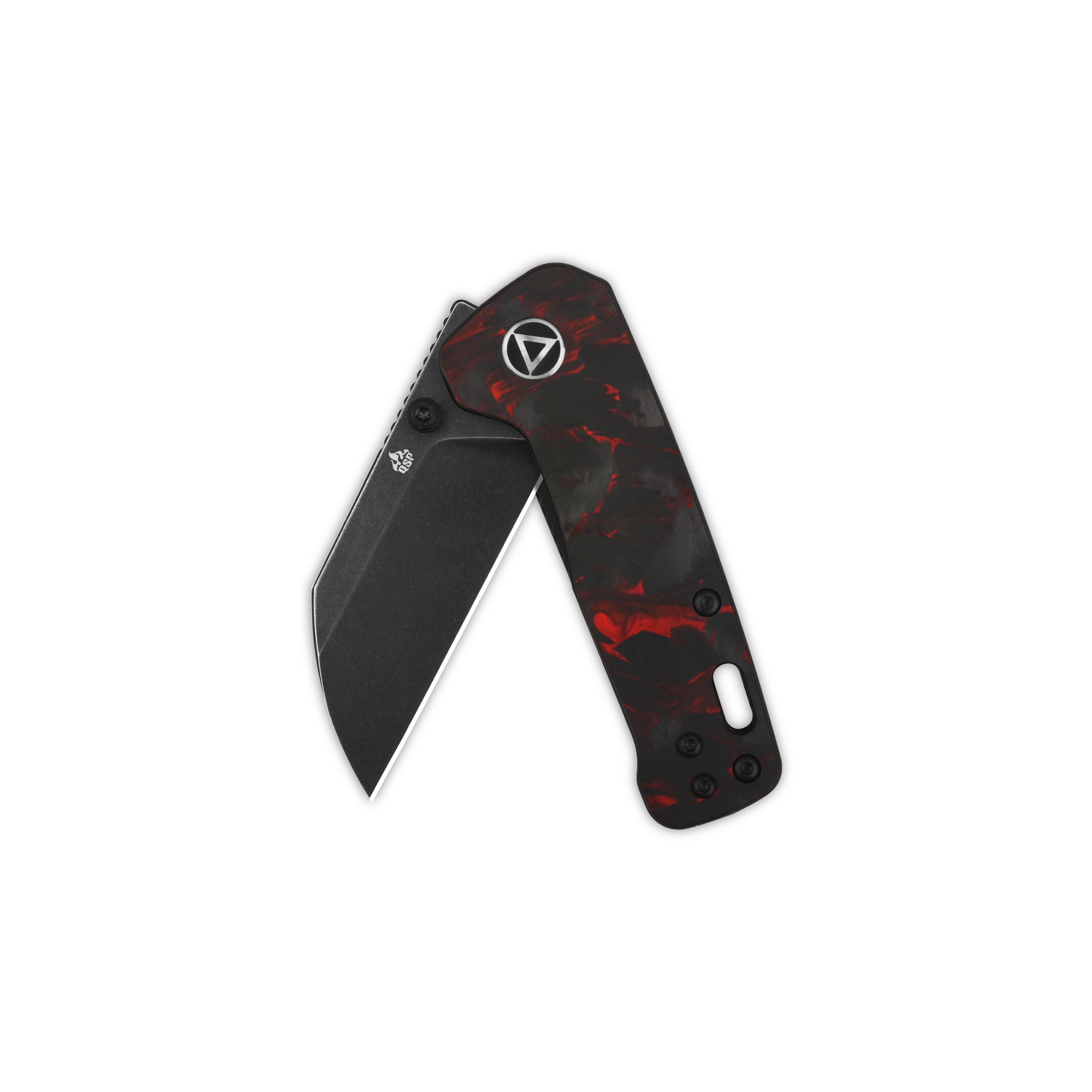 Penguin Mini - Red shredded CF overlay, Black stonewashed-QSP-OnlyKnives