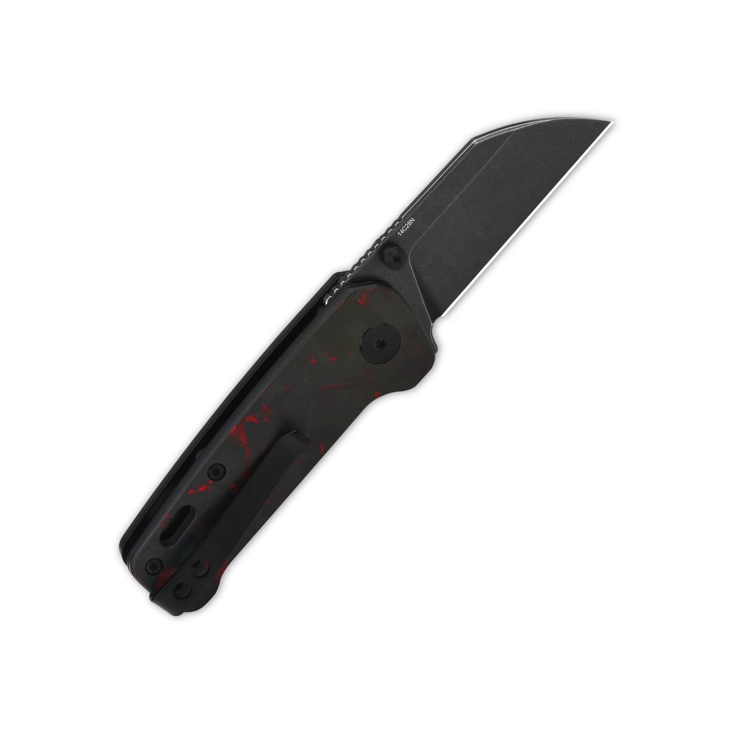 Penguin Mini - Red shredded CF overlay, Black stonewashed-QSP-OnlyKnives